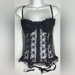 VS BLK Sheer Corset with Garters, 36C *P1089